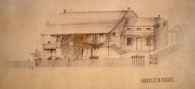 Earliest known sketch of the Dyckman Farmhouse, c. 1835.